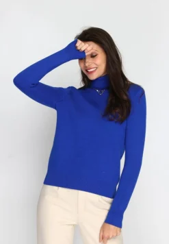 Femme C&Jo Pulls^Pull en Cachemire mélangé col roulé fourré thermique royal