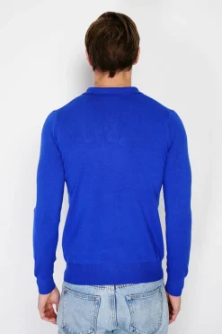 Homme C&Jo Pulls^Pull en Cachemire mélangé col polo à boutons royal