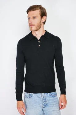 Homme C&Jo Pulls^Pull en Cachemire mélangé col polo à boutons noir