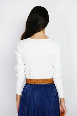Pull en Cachemire mélangé col V naturel-Assuili New