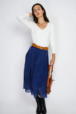 Pull en Cachemire mélangé col V naturel-Assuili New