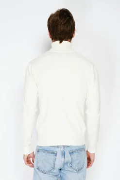 Pull en Cachemire mélangé col roulé naturel-C&Jo Discount