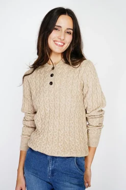 Pull en Cachemire mélangé col boutonné désert-C&Jo Online