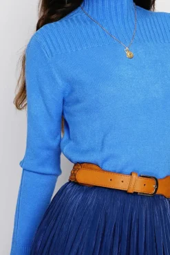 Femme Assuili Pulls^Pull en Cachemire mélangé col montant azur