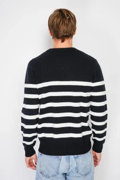 Pull en Cachemire mélangé ras du cou marinière noir-C&Jo Clearance