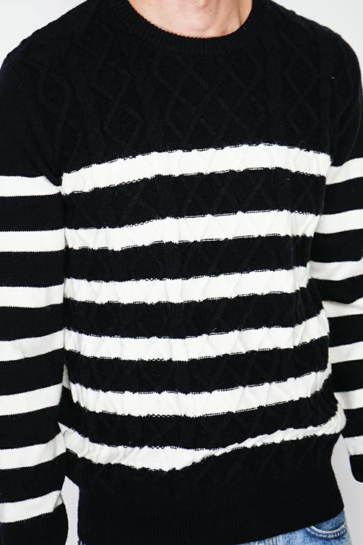 Pull en Cachemire mélangé ras du cou marinière noir-C&Jo Clearance