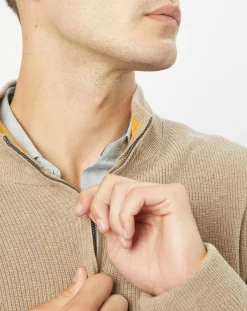 Pull en Coton & Cachemire 1/2 zip Cah Rib beige-Hackett London Hot