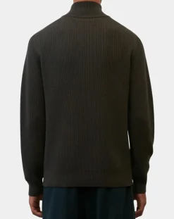 Pull en Coton & Laine côtelé marron foncé-Marc O'Polo New