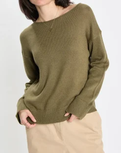Pull en Coton & Lin Col Bateau kaki-Marc O'Polo