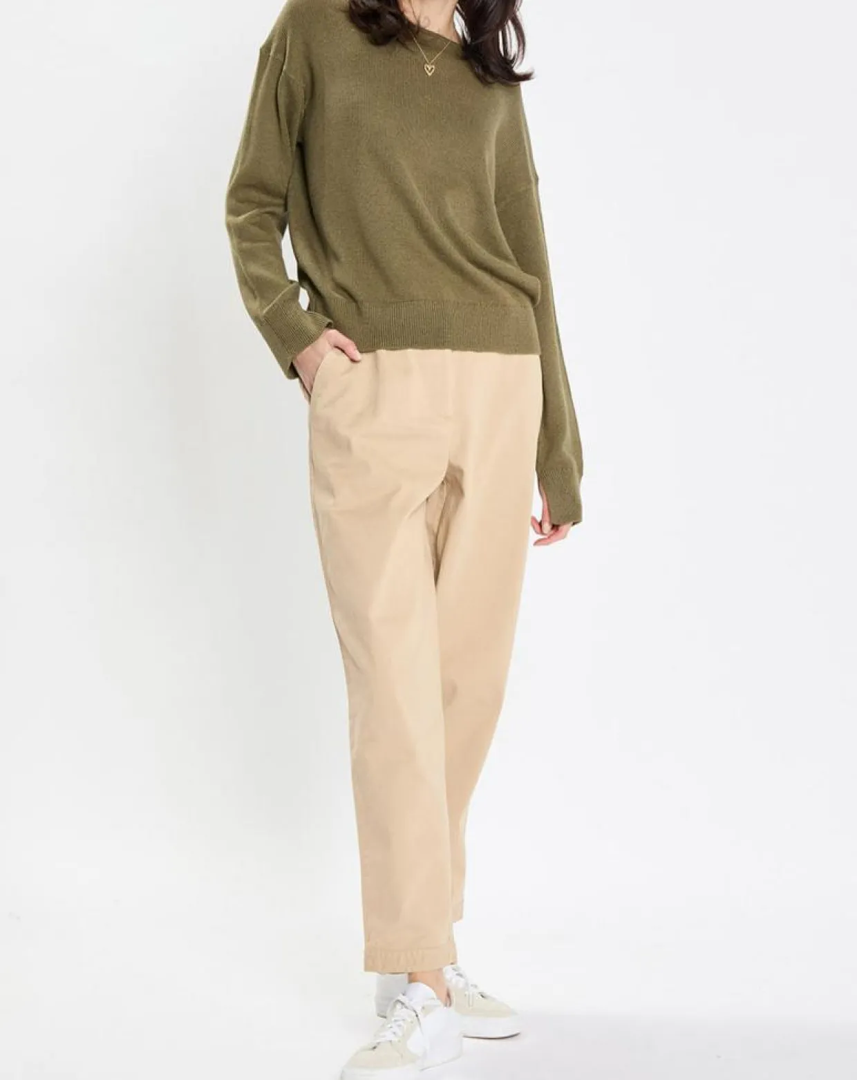 Pull en Coton & Lin Col Bateau kaki-Marc O'Polo