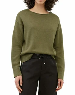 Pull en Coton & Lin Col Bateau kaki-Marc O'Polo