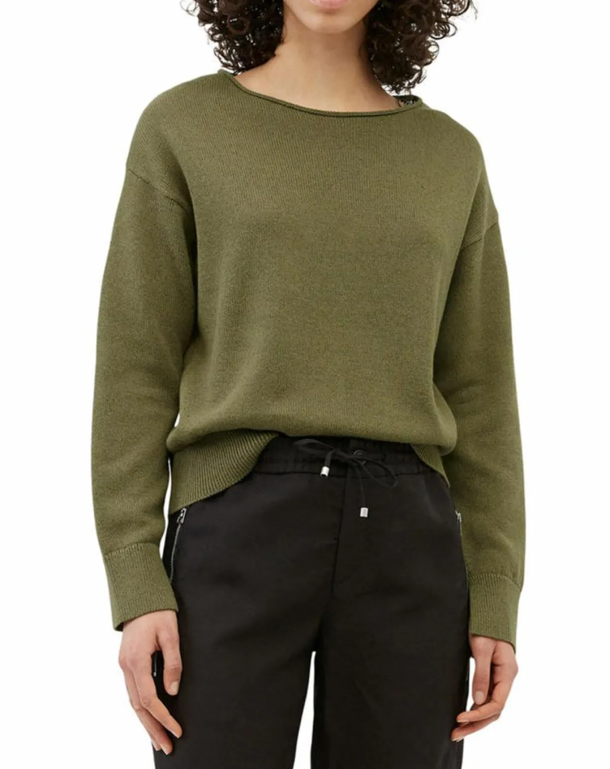 Pull en Coton & Lin Col Bateau kaki-Marc O'Polo