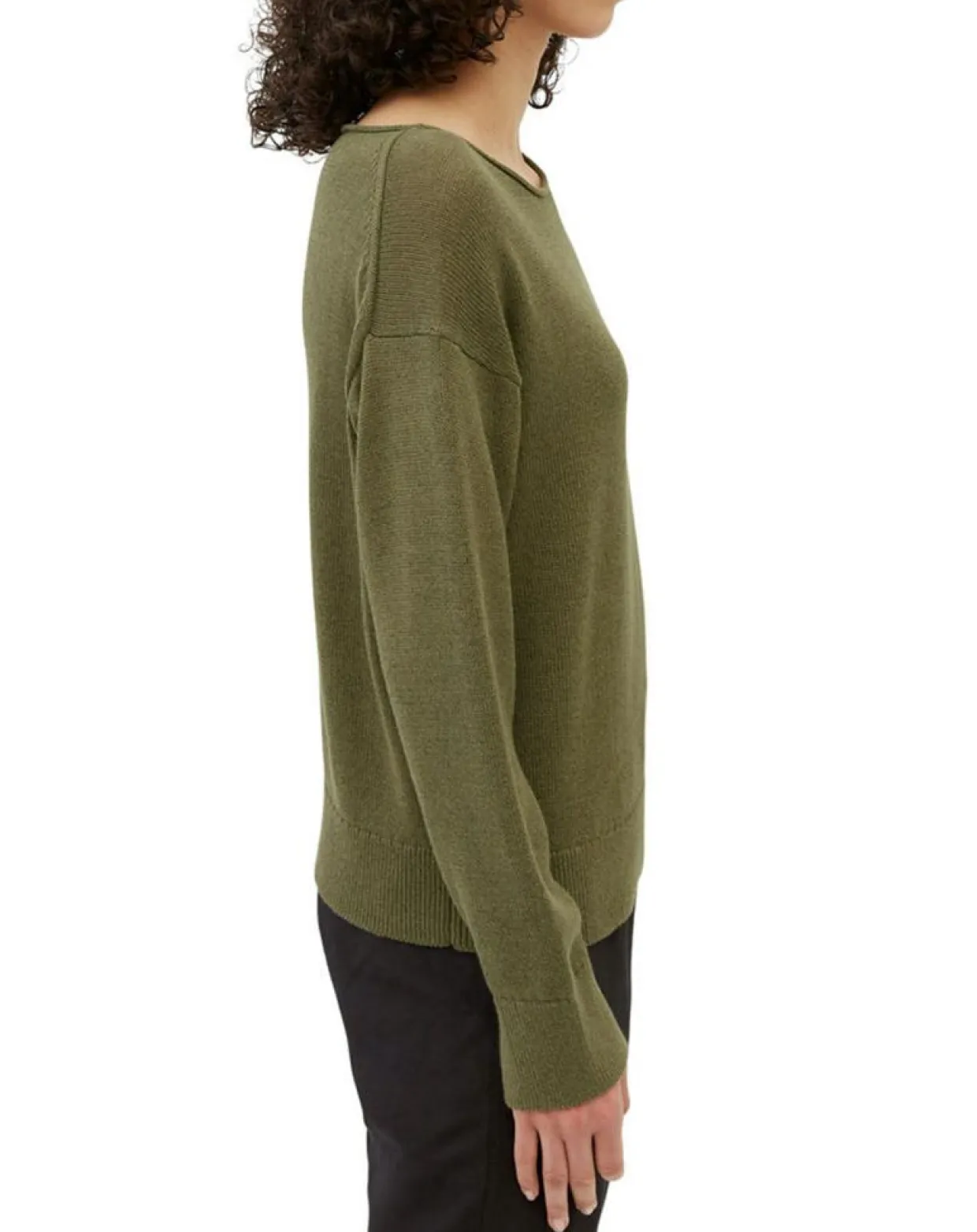 Pull en Coton & Lin Col Bateau kaki-Marc O'Polo