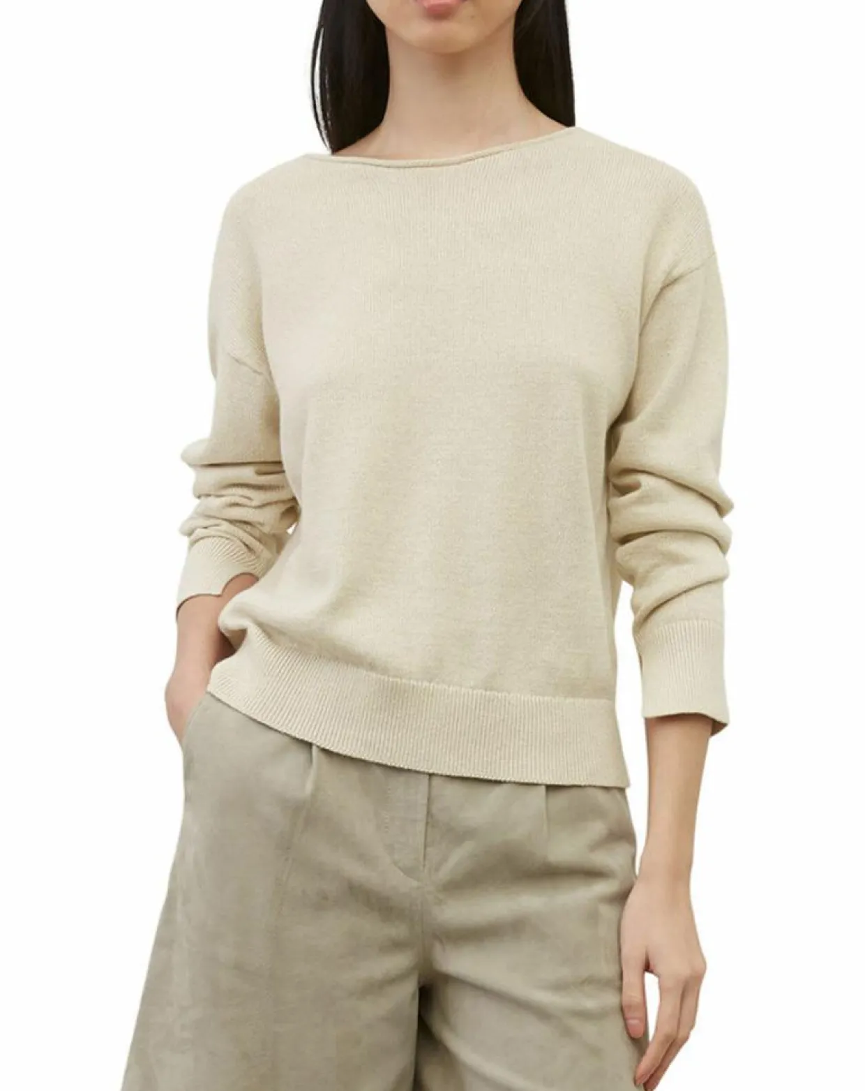 Femme Marc O'Polo Pulls^Pull en Coton & Lin Col Bateau beige clair