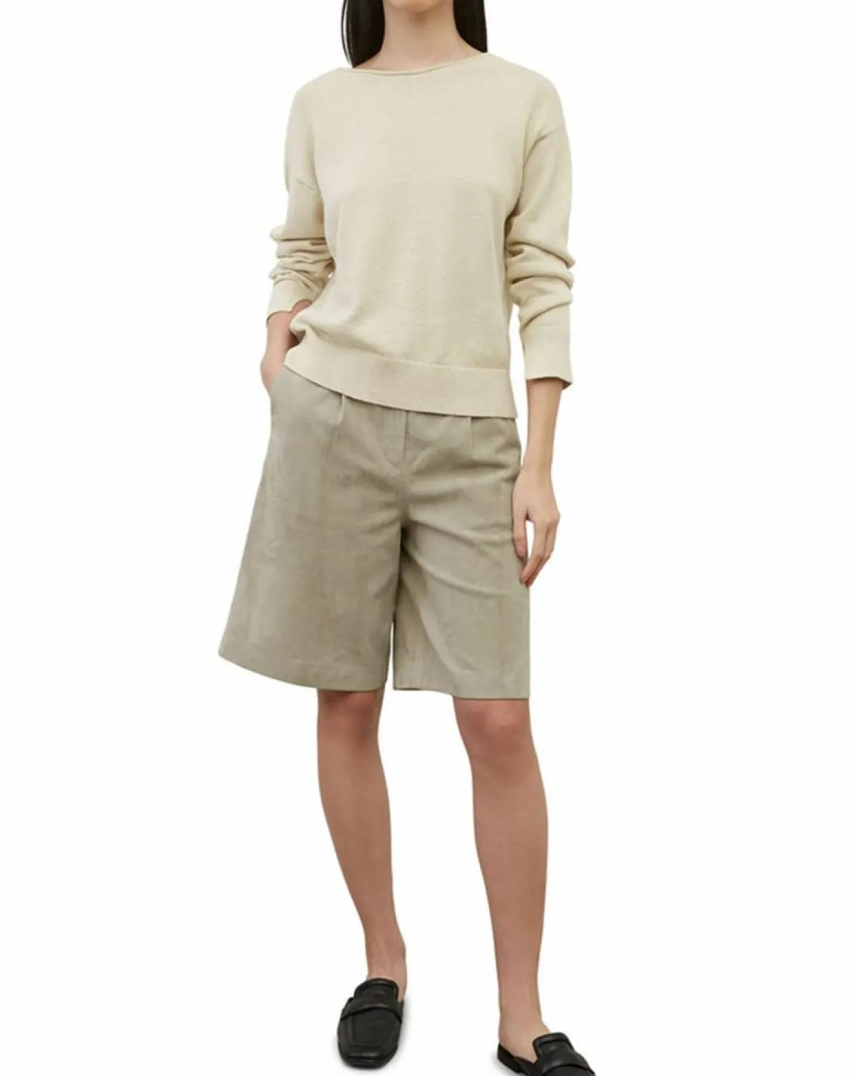 Femme Marc O'Polo Pulls^Pull en Coton & Lin Col Bateau beige clair