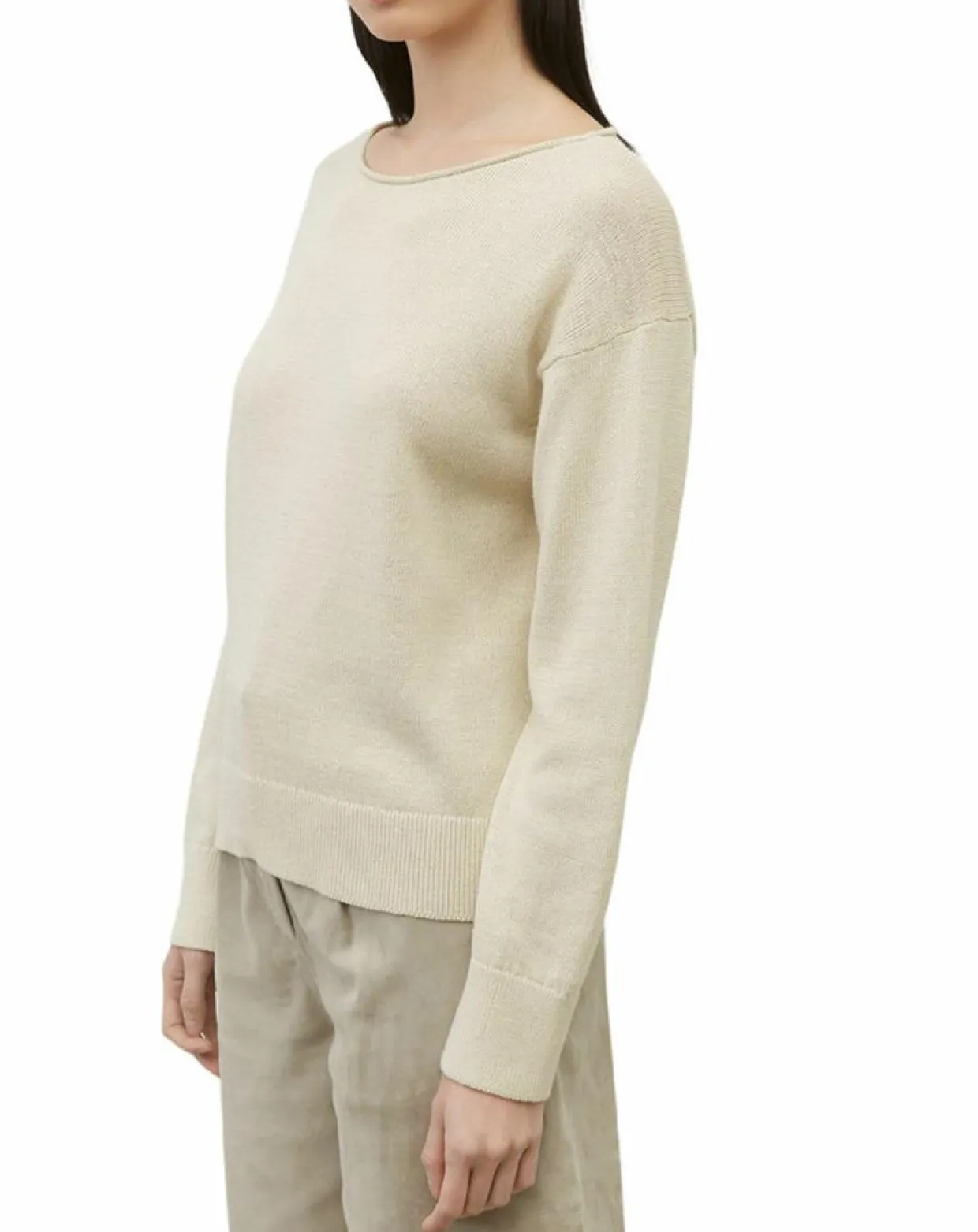 Femme Marc O'Polo Pulls^Pull en Coton & Lin Col Bateau beige clair