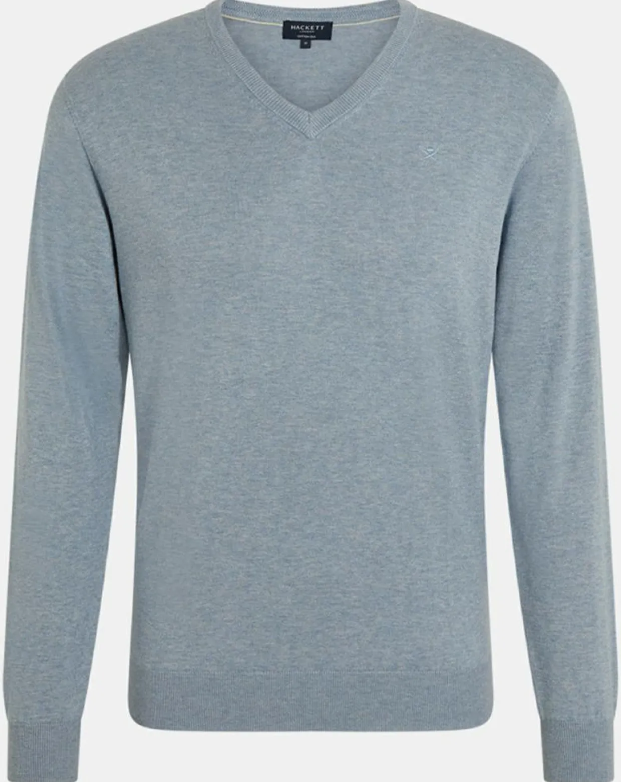 Pull en Coton & Soie col V bleu moyen chiné-Hackett London New