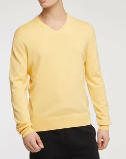 Homme Hackett London Pulls^Pull en Coton & Soie col V jaune