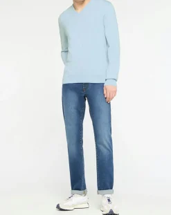 Pull en Coton & Soie col V bleu ciel-Hackett London Best
