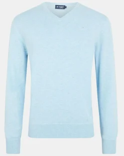 Pull en Coton & Soie col V bleu ciel-Hackett London Best