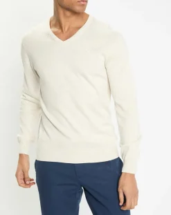 Homme Hackett London Pulls^Pull en Coton & Soie col V écru chiné