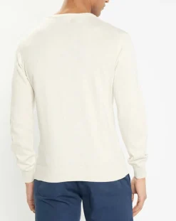 Homme Hackett London Pulls^Pull en Coton & Soie col V écru chiné