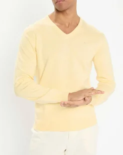 Pull en Coton & Soie col V jaune chiné-Hackett London Online