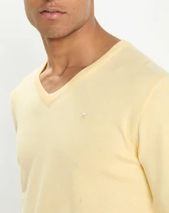 Pull en Coton & Soie col V jaune chiné-Hackett London Online