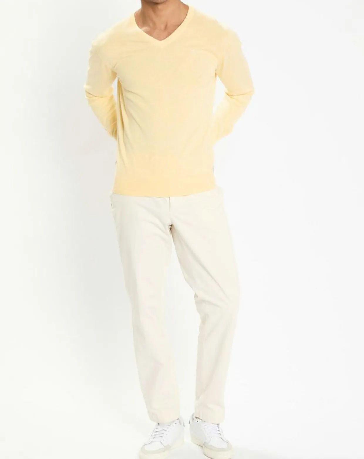 Pull en Coton & Soie col V jaune chiné-Hackett London Online