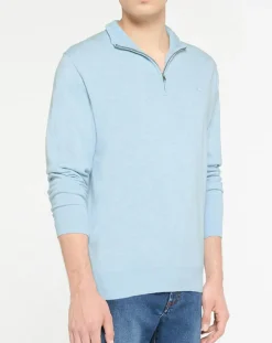 Pull en Coton & Soie zippé bleu ciel-Hackett London Online