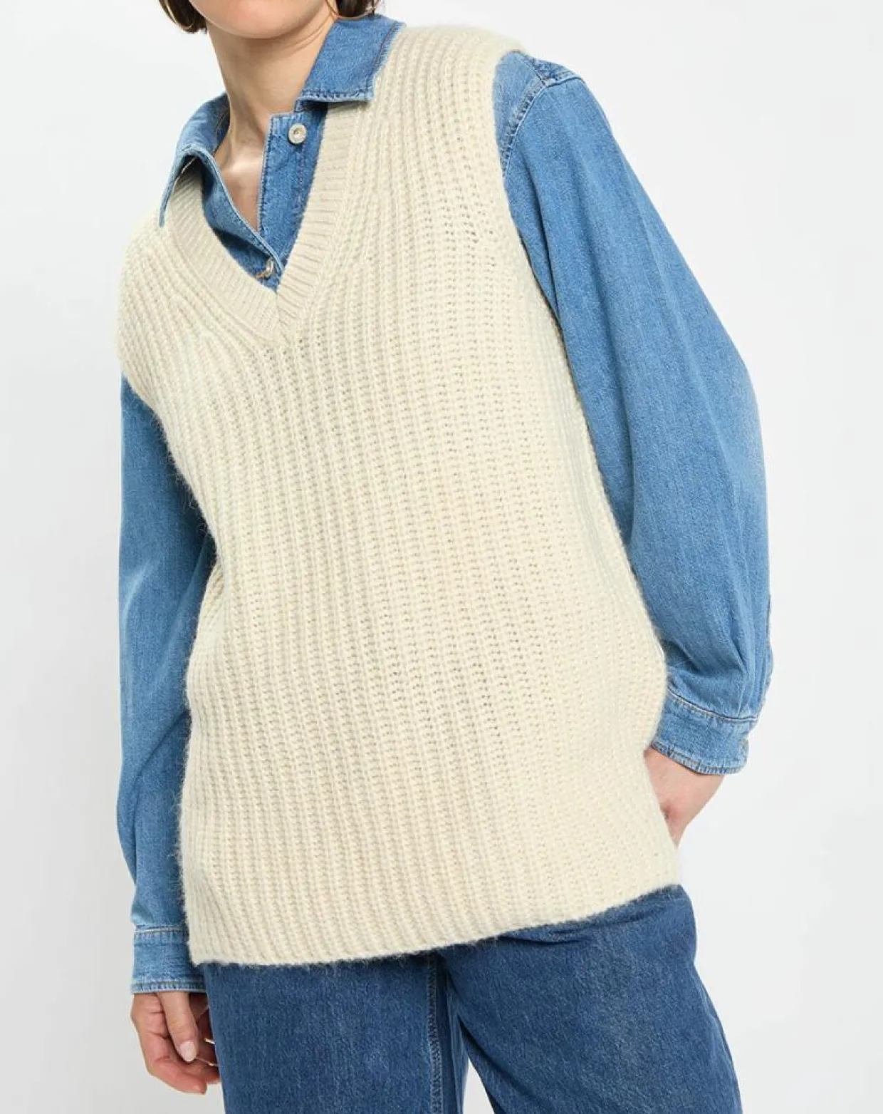 Femme Marc O'Polo Pulls^Pull en Coton, Laine & Alpaga mélangés sans manches écru