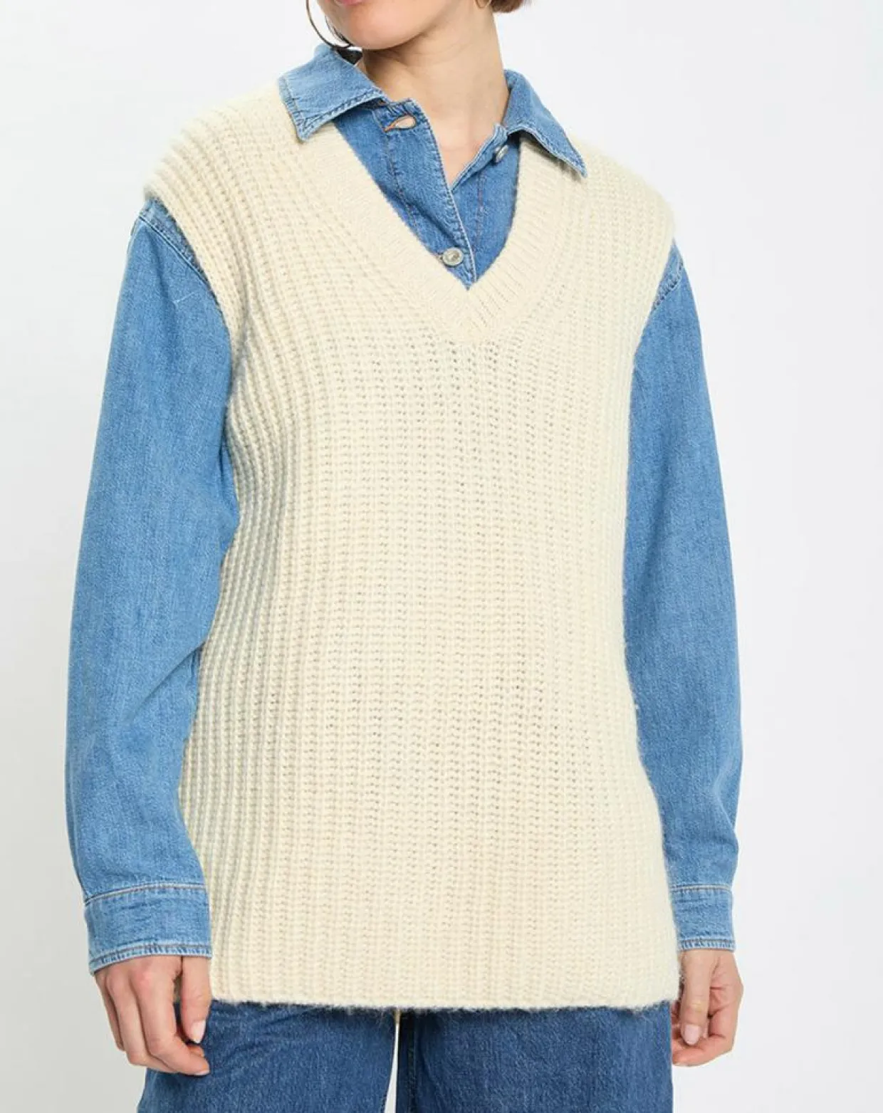 Femme Marc O'Polo Pulls^Pull en Coton, Laine & Alpaga mélangés sans manches écru
