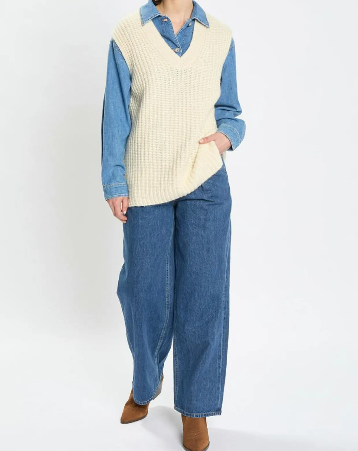 Femme Marc O'Polo Pulls^Pull en Coton, Laine & Alpaga mélangés sans manches écru