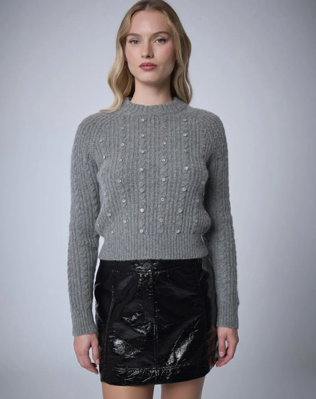Femme Manoush Pulls^Pull en Laine & Alpaga mélangés Torsade gris
