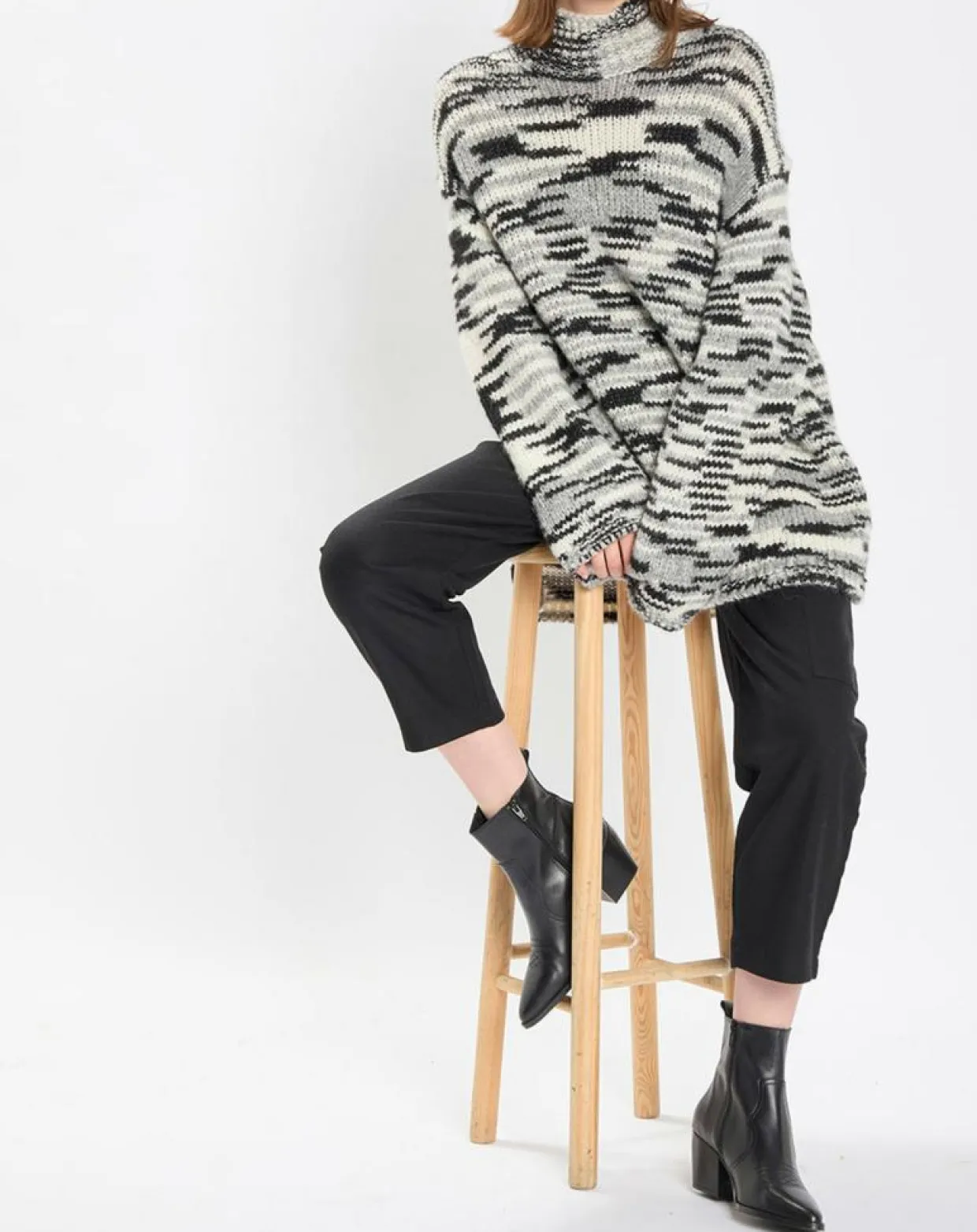 Pull en Laine & Alpaga mélangés noir/gris-Marc O'Polo Outlet