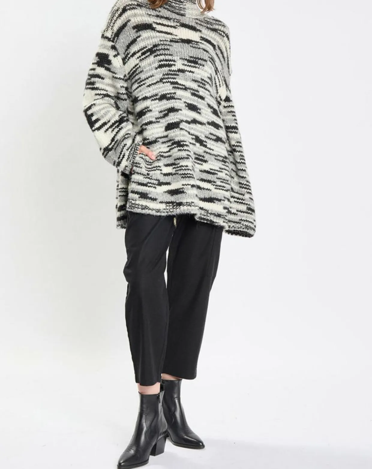 Pull en Laine & Alpaga mélangés noir/gris-Marc O'Polo Outlet