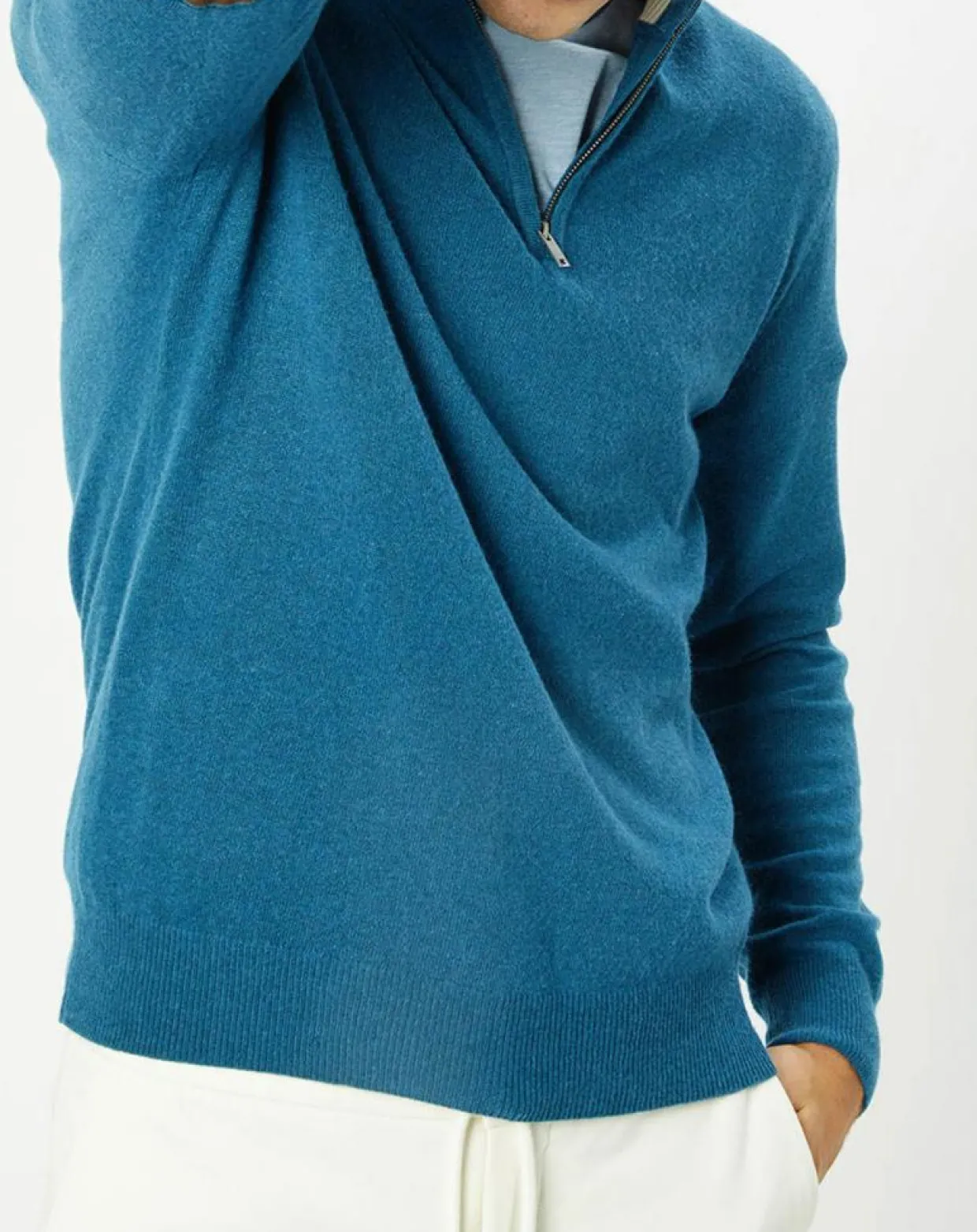 Pull en Laine & Cachemire mélangés 1/2 zip bleu clair-Hackett London Online