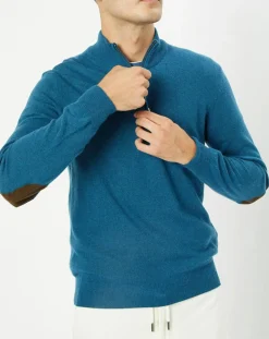 Pull en Laine & Cachemire mélangés 1/2 zip bleu clair-Hackett London Online