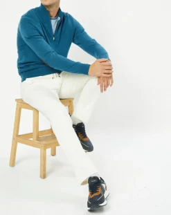 Pull en Laine & Cachemire mélangés 1/2 zip bleu clair-Hackett London Online