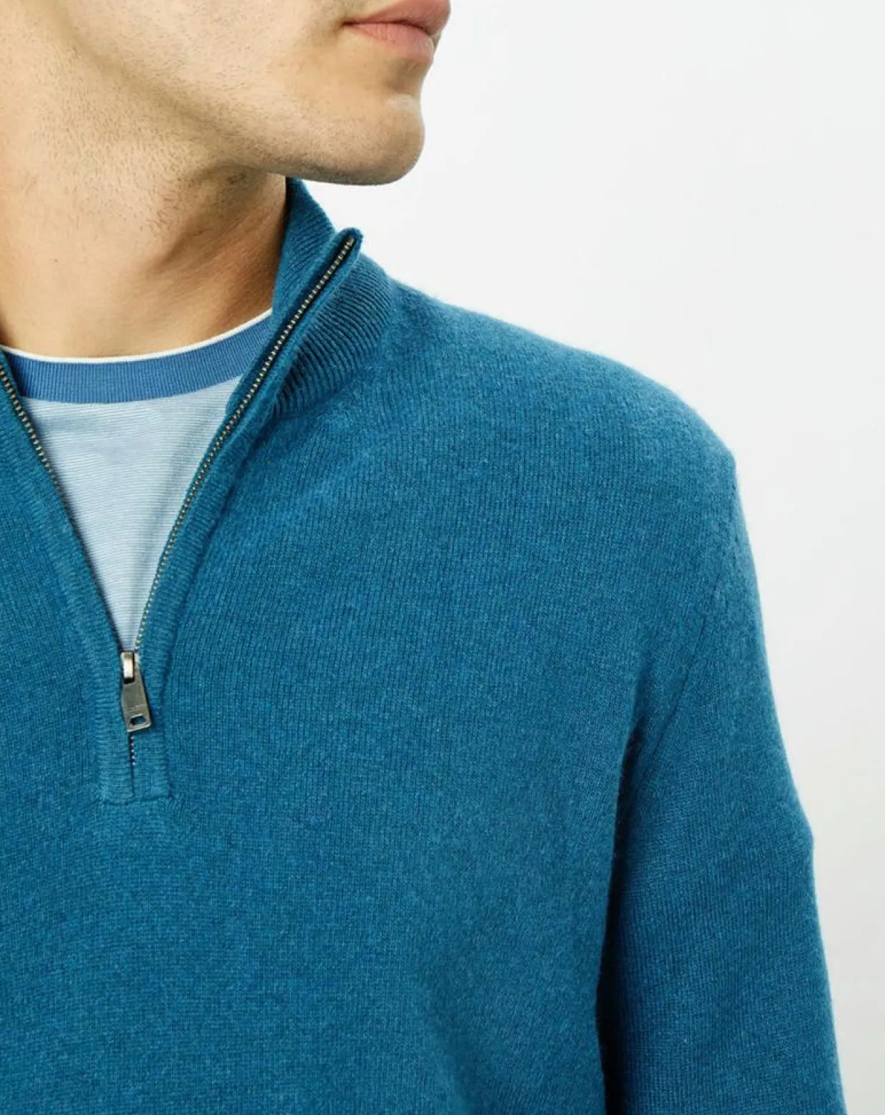 Pull en Laine & Cachemire mélangés 1/2 zip bleu clair-Hackett London Online