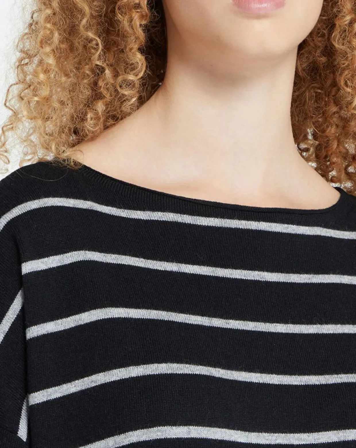Pull en Laine & Cachemire Julianne à rayures noir/gris-Yerse