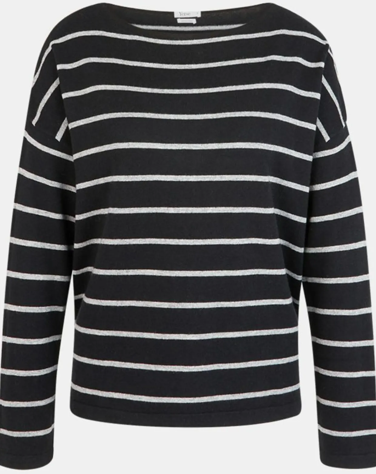 Pull en Laine & Cachemire Julianne à rayures noir/gris-Yerse