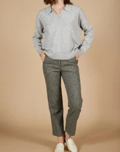 Pull en Laine & Cachemire Paloma col polo gris chiné clair-Cashmere Tribu Best