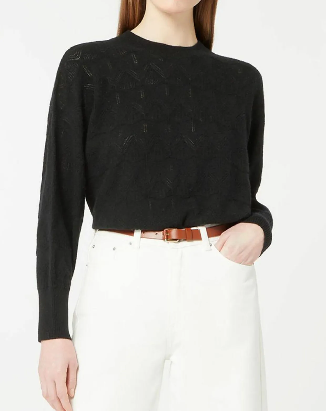Femme Galeries Lafayette Pulls^Pull en Laine & Cachemire Foug ajouré col rond noir