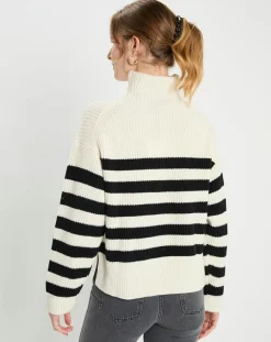 Pull en Laine & Cachemire Sydney rayure écru/noir-Galeries Lafayette Clearance