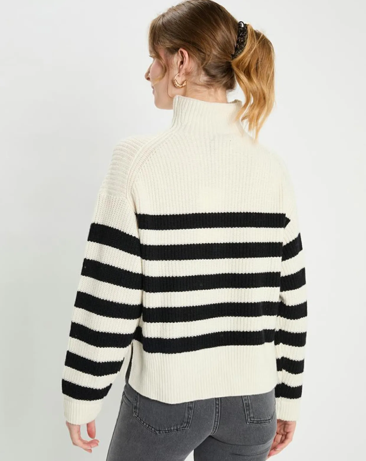 Pull en Laine & Cachemire Sydney rayure écru/noir-Galeries Lafayette Clearance
