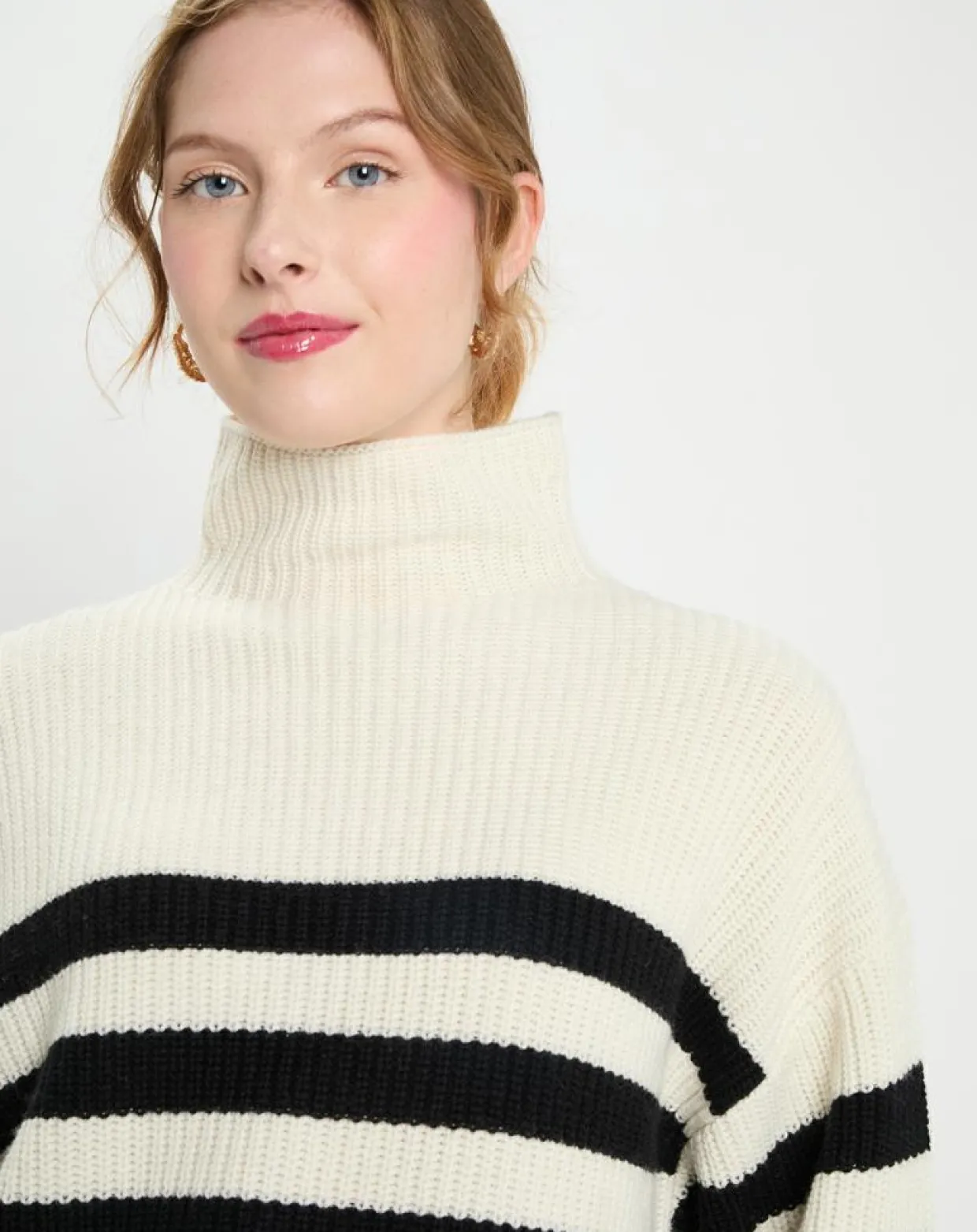 Pull en Laine & Cachemire Sydney rayure écru/noir-Galeries Lafayette Clearance