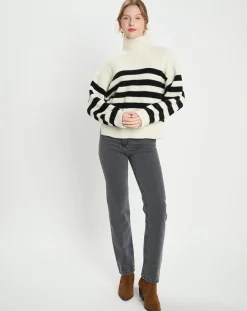 Pull en Laine & Cachemire Sydney rayure écru/noir-Galeries Lafayette Clearance