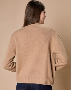 Femme Oscar et Louise Pulls^Pull en Laine & Cachemire Ambre col montant 4 côtes camel
