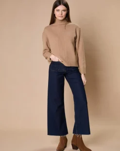 Femme Oscar et Louise Pulls^Pull en Laine & Cachemire Ambre col montant 4 côtes camel